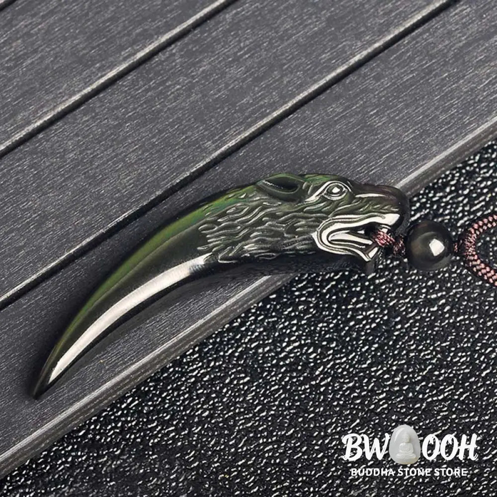 Buddha Stones Natural Black Obsidian Ice Obsidian Rainbow Obsidian Wolf Tooth Pattern Strength Necklace Pendant