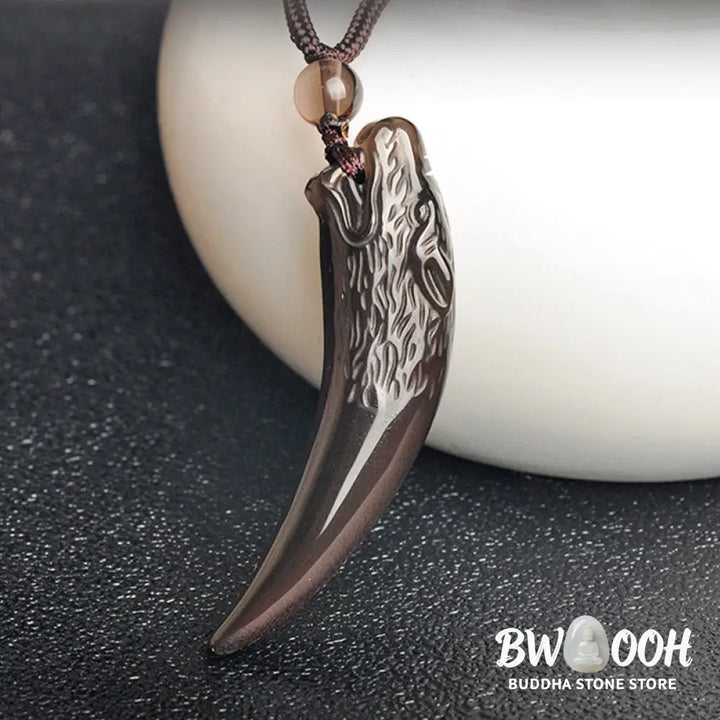 Buddha Stones Natural Black Obsidian Ice Obsidian Rainbow Obsidian Wolf Tooth Pattern Strength Necklace Pendant