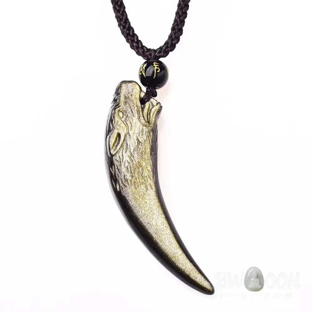 Buddha Stones Natural Black Obsidian Ice Obsidian Rainbow Obsidian Wolf Tooth Pattern Strength Necklace Pendant