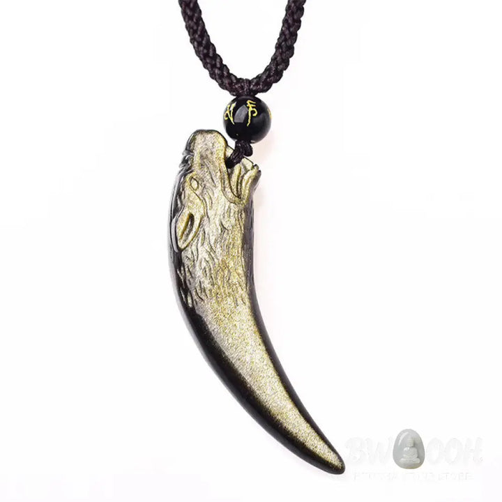 Buddha Stones Natural Black Obsidian Ice Obsidian Rainbow Obsidian Wolf Tooth Pattern Strength Necklace Pendant