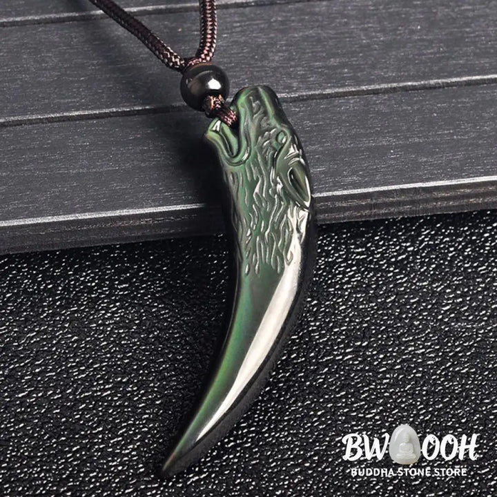 Buddha Stones Natural Black Obsidian Ice Obsidian Rainbow Obsidian Wolf Tooth Pattern Strength Necklace Pendant
