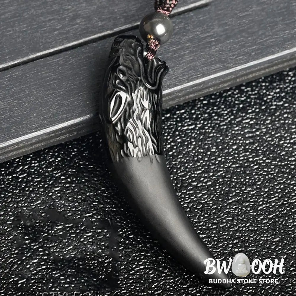 Buddha Stones Natural Black Obsidian Ice Obsidian Rainbow Obsidian Wolf Tooth Pattern Strength Necklace Pendant