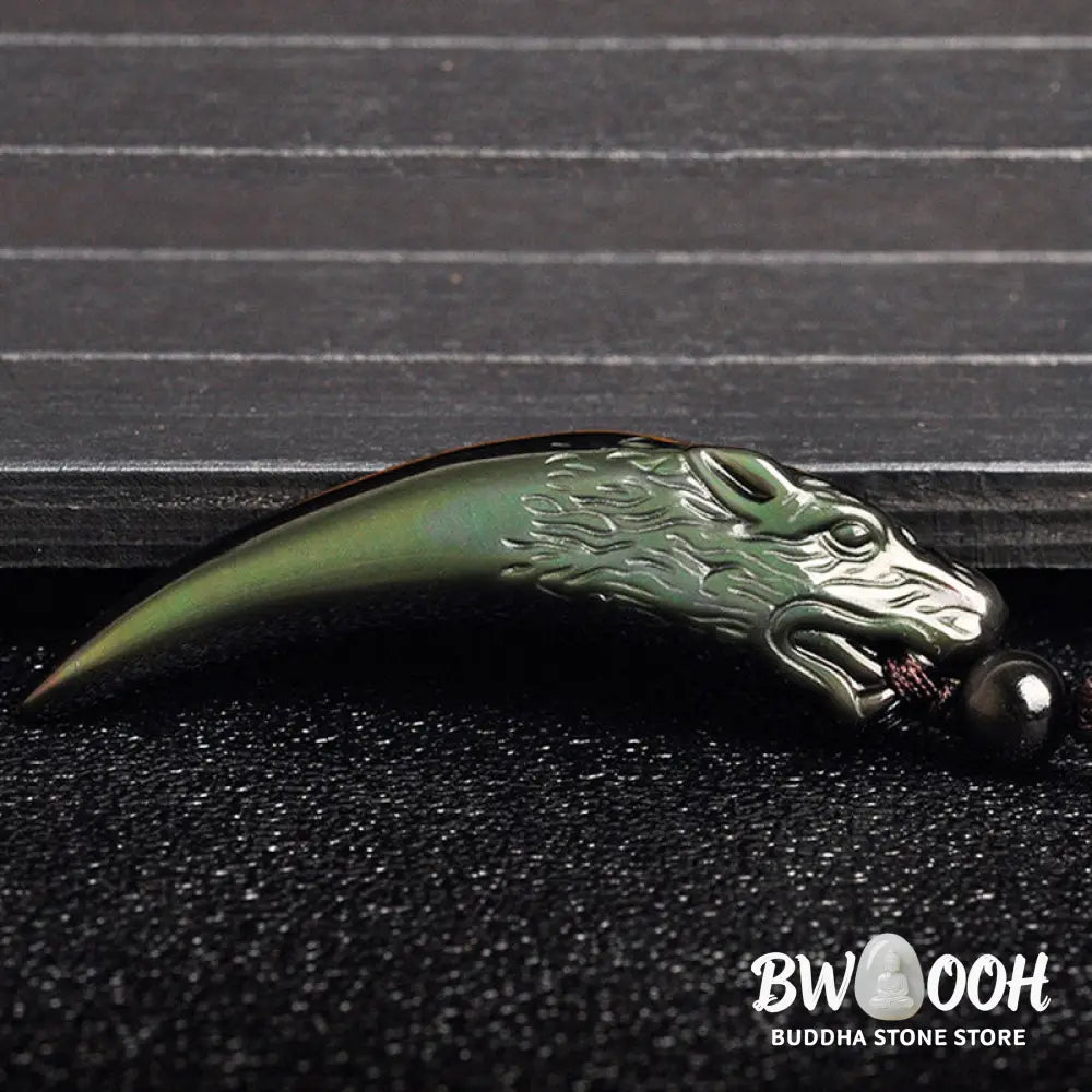 Buddha Stones Natural Black Obsidian Ice Obsidian Rainbow Obsidian Wolf Tooth Pattern Strength Necklace Pendant