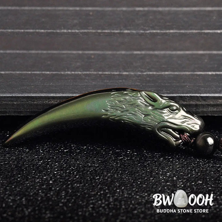 Buddha Stones Natural Black Obsidian Ice Obsidian Rainbow Obsidian Wolf Tooth Pattern Strength Necklace Pendant