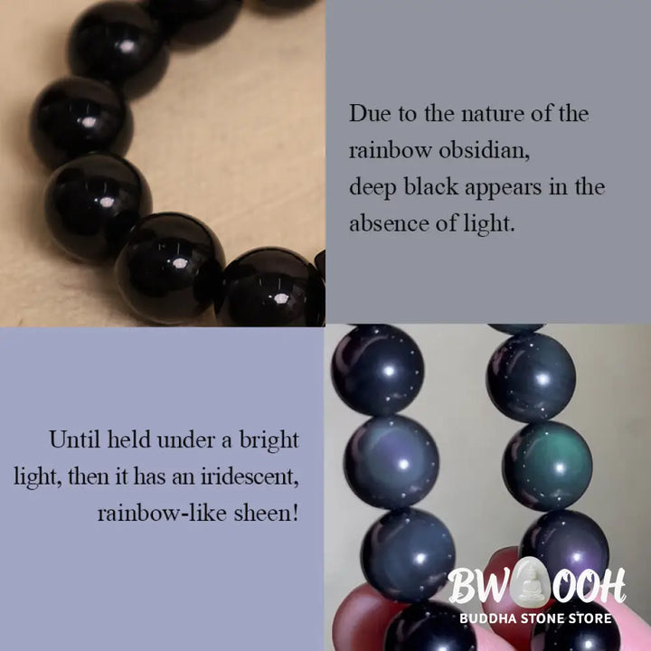 Buddha Stones Natural Black Obsidian Ice Obsidian Rainbow Obsidian Wolf Tooth Pattern Strength Necklace Pendant