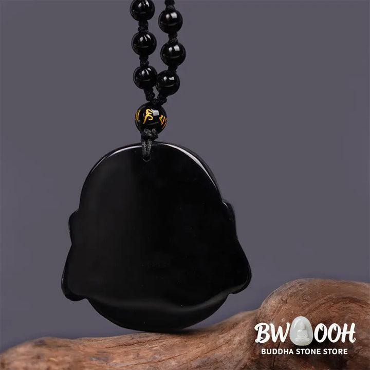 Buddha Stones Natural Black Obsidian Laughing Buddha Purification Necklace Pendant - BWOOOH - Laughing Buddha Pendant