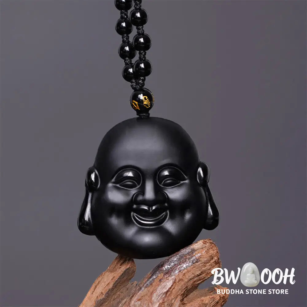 Buddha Stones Natural Black Obsidian Laughing Buddha Purification Necklace Pendant - BWOOOH - Laughing Buddha Pendant