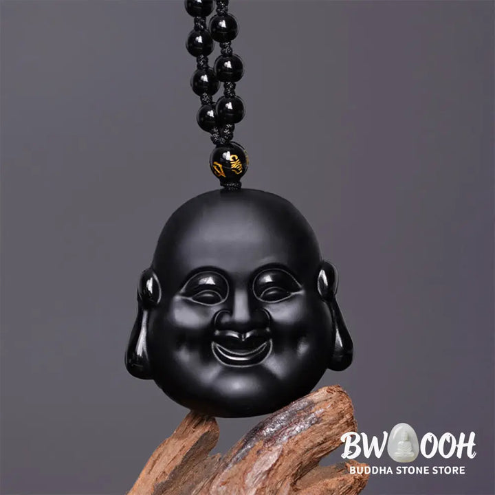 Buddha Stones Natural Black Obsidian Laughing Buddha Purification Necklace Pendant - BWOOOH - Laughing Buddha Pendant