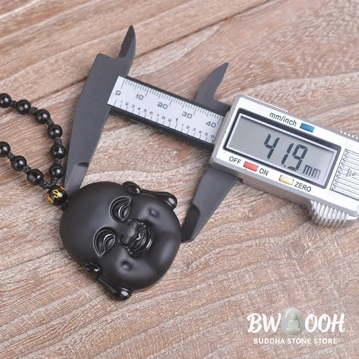 Buddha Stones Natural Black Obsidian Laughing Buddha Purification Necklace Pendant - BWOOOH - Laughing Buddha Pendant
