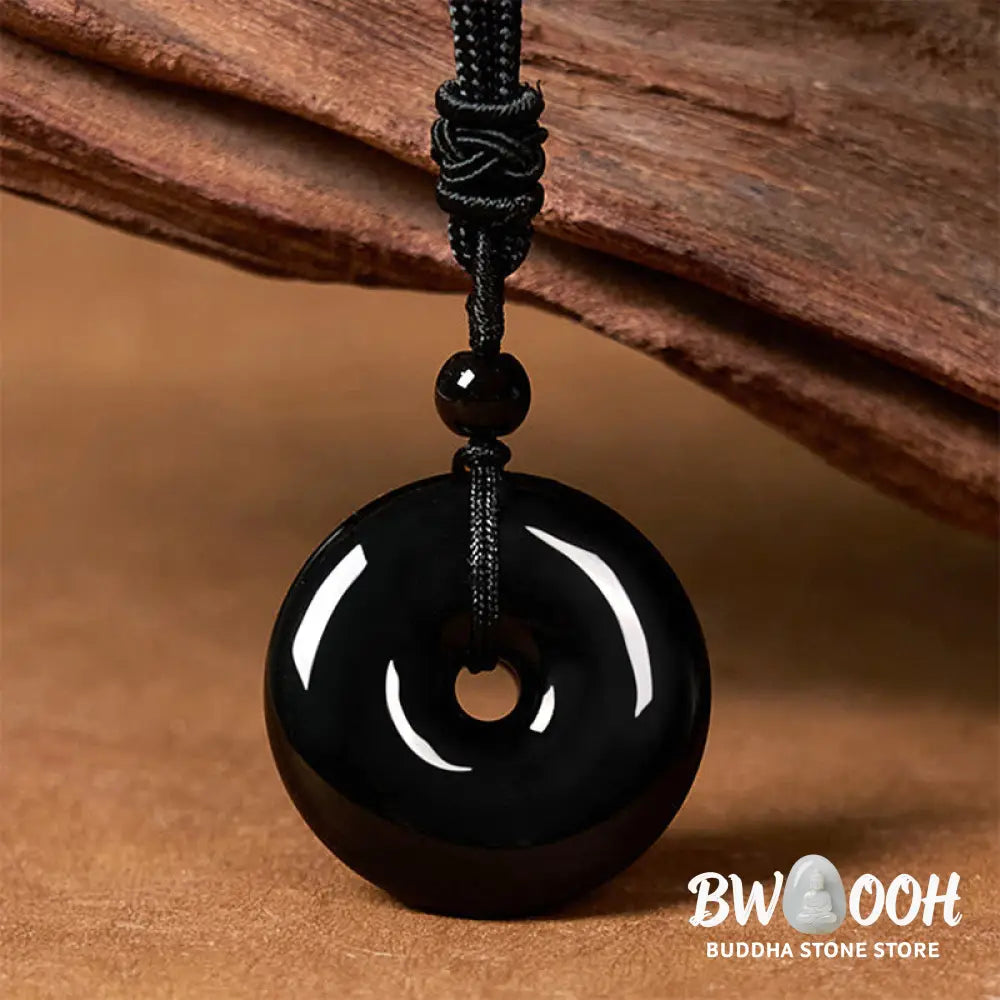 Buddha Stones Natural Black Obsidian Peace Buckle Strength Rope Necklace Pendant - BWOOOH - Necklaces & Pendants