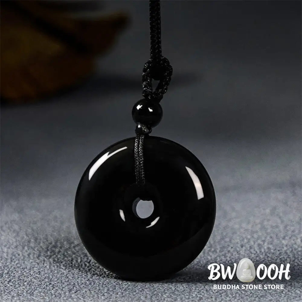 Buddha Stones Natural Black Obsidian Peace Buckle Strength Rope Necklace Pendant - BWOOOH - Necklaces &amp; Pendants