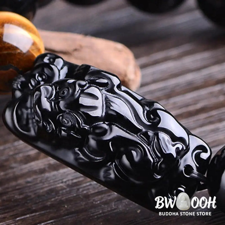 Buddha Stones Natural Black Obsidian PiXiu Tiger’s Eye Strength Bracelet - BWOOOH - Bracelet