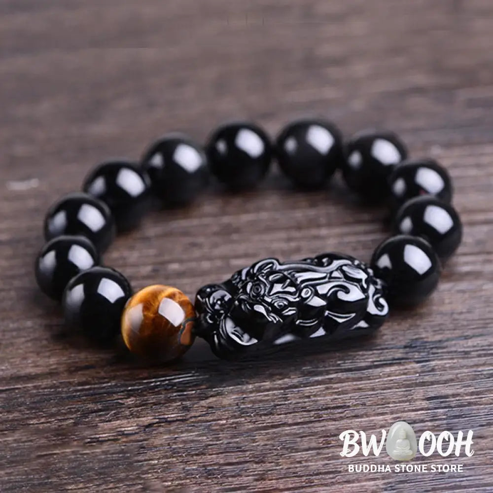 Buddha Stones Natural Black Obsidian PiXiu Tiger’s Eye Strength Bracelet - BWOOOH - Bracelet