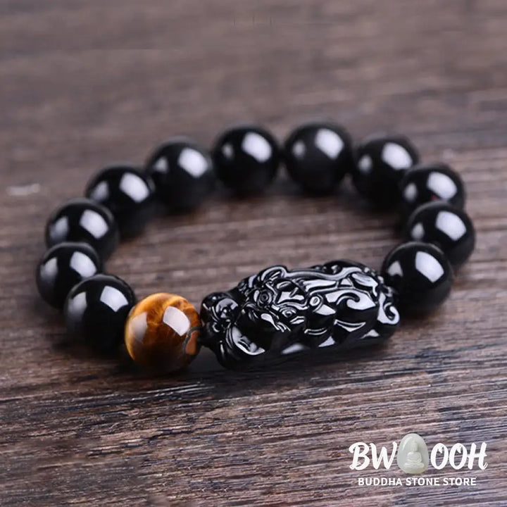 Buddha Stones Natural Black Obsidian PiXiu Tiger’s Eye Strength Bracelet - BWOOOH - Bracelet