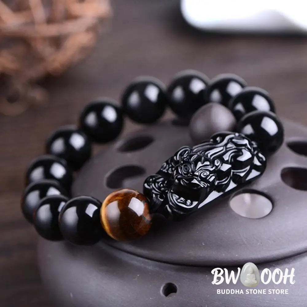 Buddha Stones Natural Black Obsidian PiXiu Tiger’s Eye Strength Bracelet - BWOOOH - Bracelet