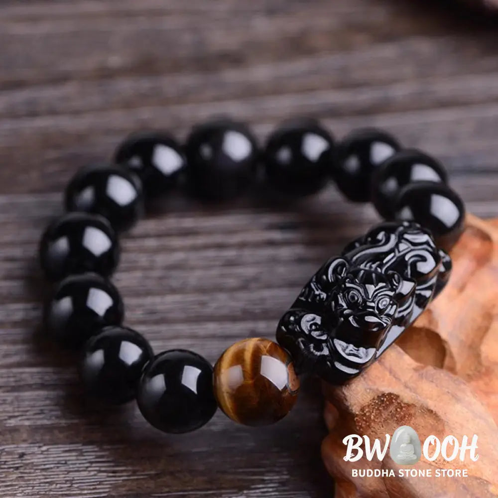 Buddha Stones Natural Black Obsidian PiXiu Tiger’s Eye Strength Bracelet - BWOOOH - Bracelet