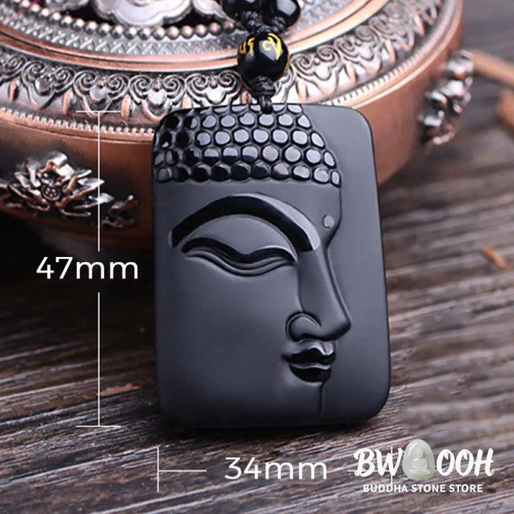 Buddha Stones Natural Black Obsidian Buddha Prayer Purification Luck Pendant Necklace - BWOOOH - Black Obsidian