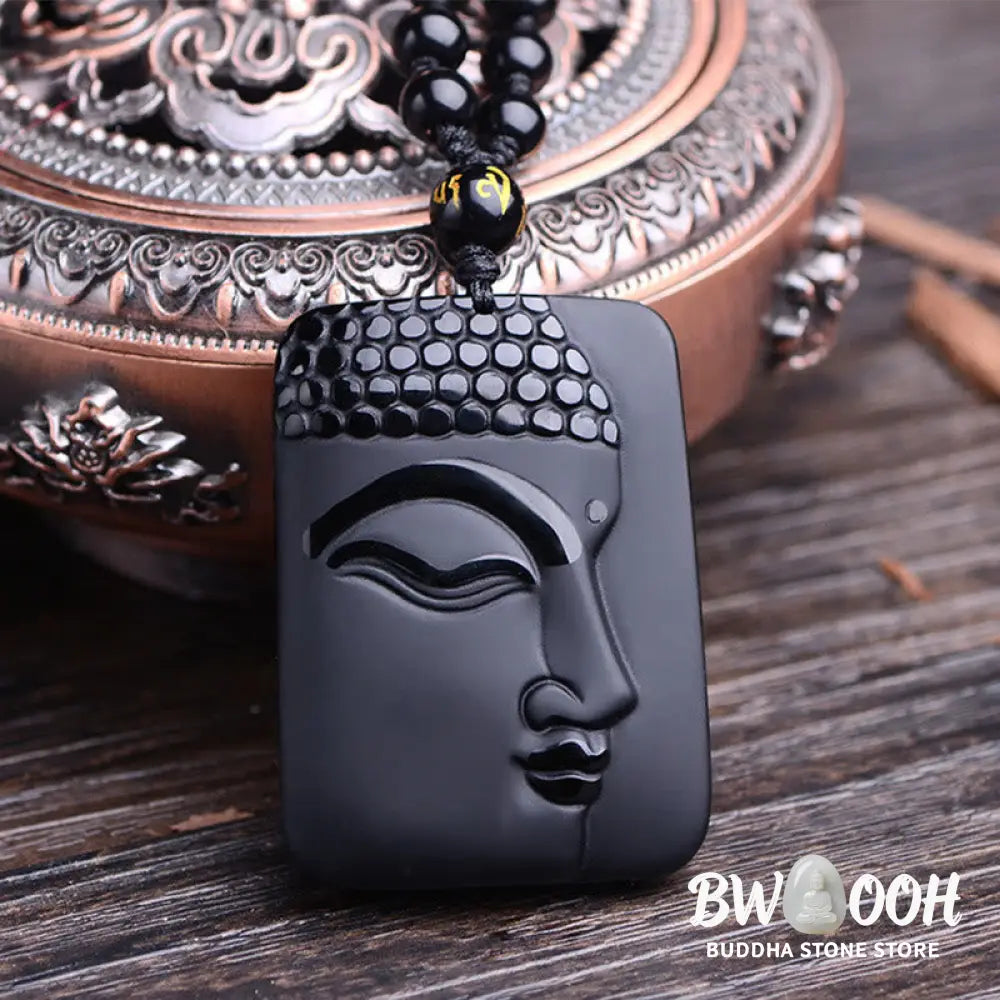 Buddha Stones Natural Black Obsidian Buddha Prayer Purification Luck Pendant Necklace - BWOOOH - Black Obsidian