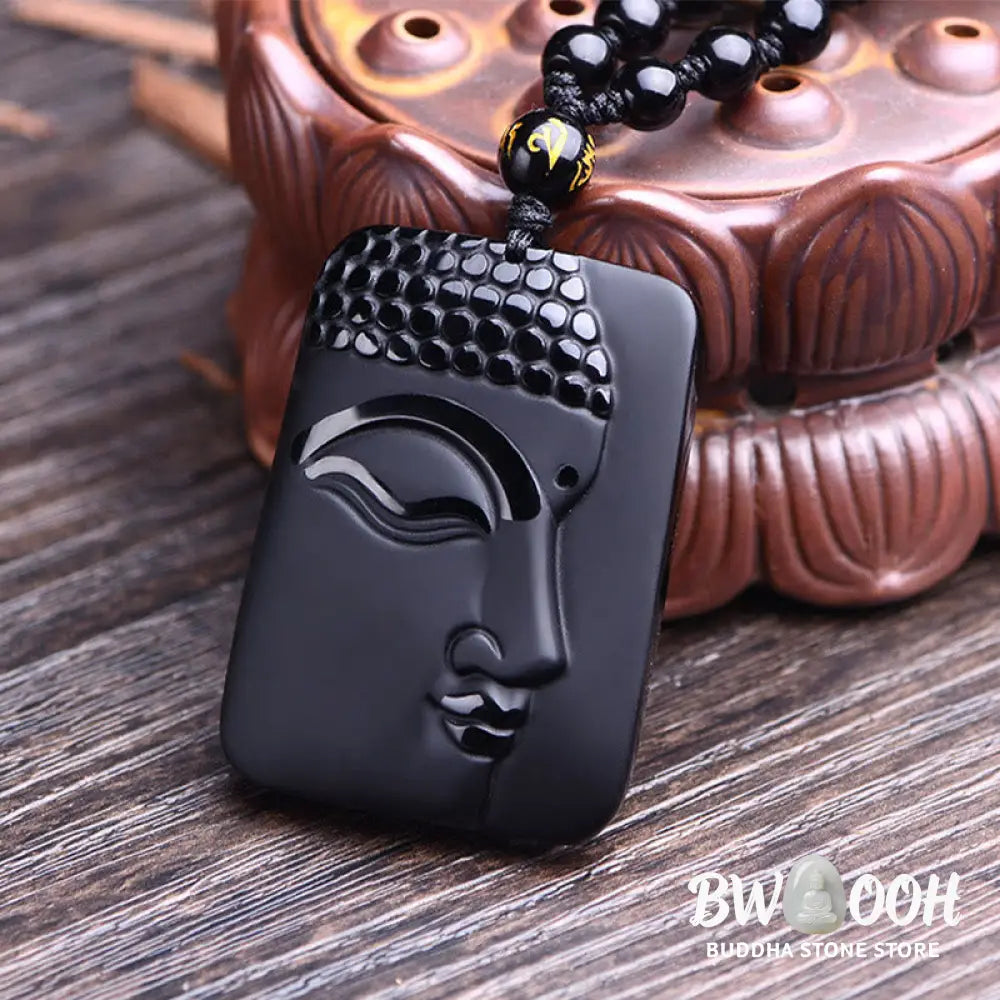 Buddha Stones Natural Black Obsidian Buddha Prayer Purification Luck Pendant Necklace - BWOOOH - Black Obsidian