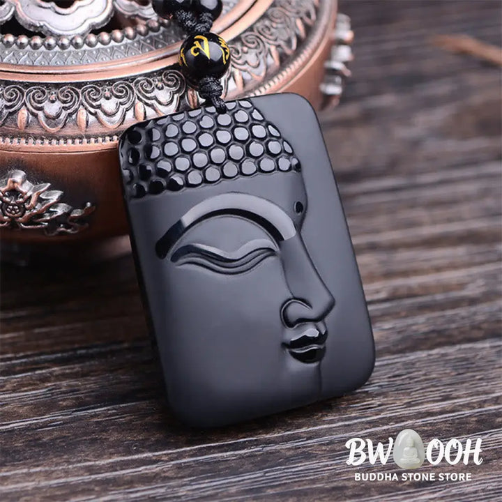 Buddha Stones Natural Black Obsidian Buddha Prayer Purification Luck Pendant Necklace - BWOOOH - Black Obsidian