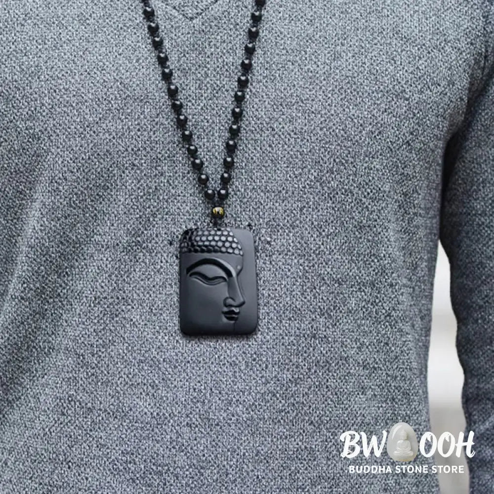 Buddha Stones Natural Black Obsidian Buddha Prayer Purification Luck Pendant Necklace - BWOOOH - Black Obsidian