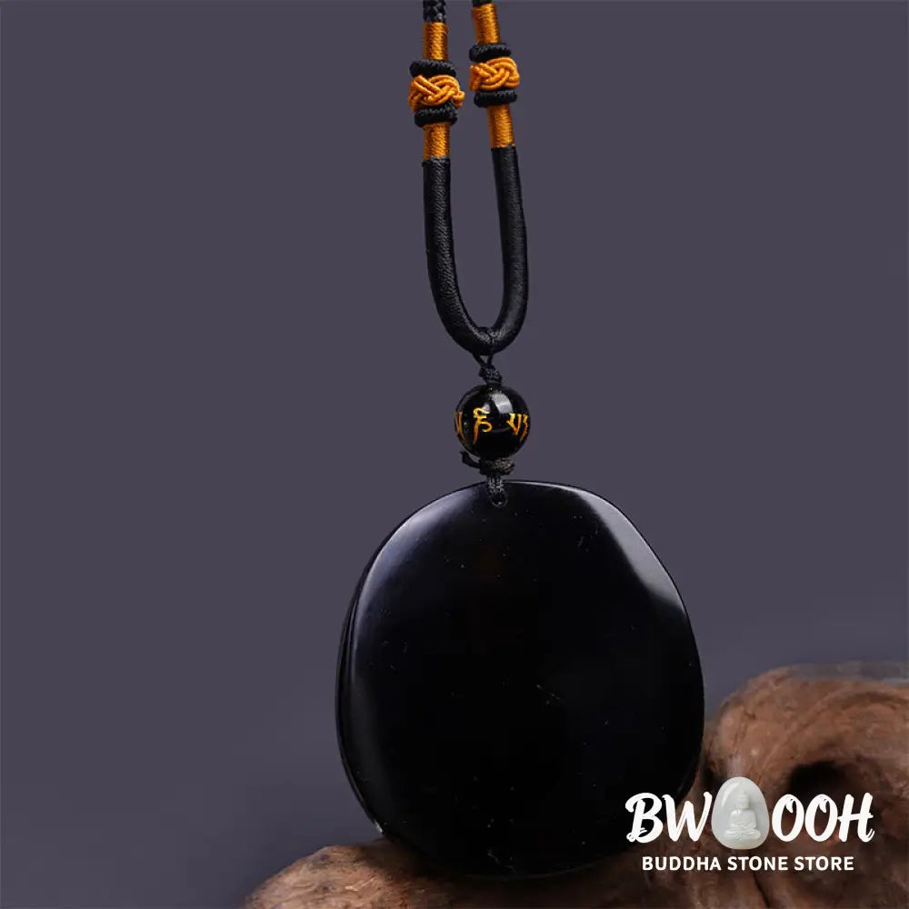 Buddha Stones Natural Black Obsidian Round Dragon Carved Protection Necklace Pendant - BWOOOH - Dragon 45mm*48mm