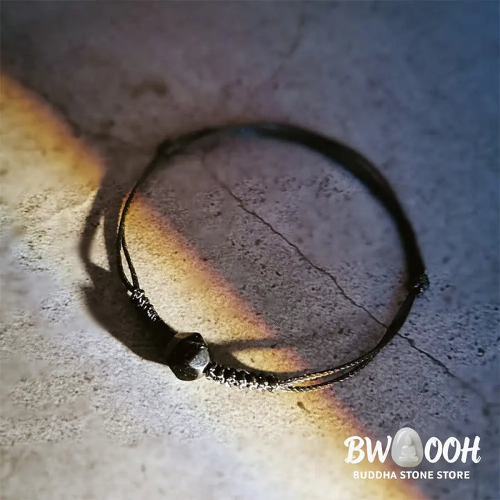 Buddha Stones Natural Black Obsidian String Braided Strength Bracelet - Black Obsidian(Wrist Circumference: 14-16 cm)