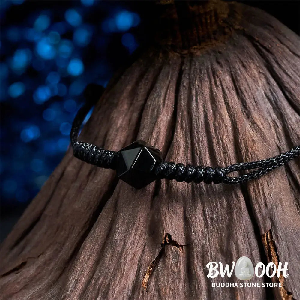 Buddha Stones Natural Black Obsidian String Braided Strength Bracelet - Black Obsidian(Wrist Circumference: 14-16 cm)