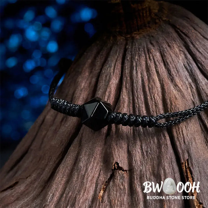 Buddha Stones Natural Black Obsidian String Braided Strength Bracelet - Black Obsidian(Wrist Circumference: 14-16 cm)