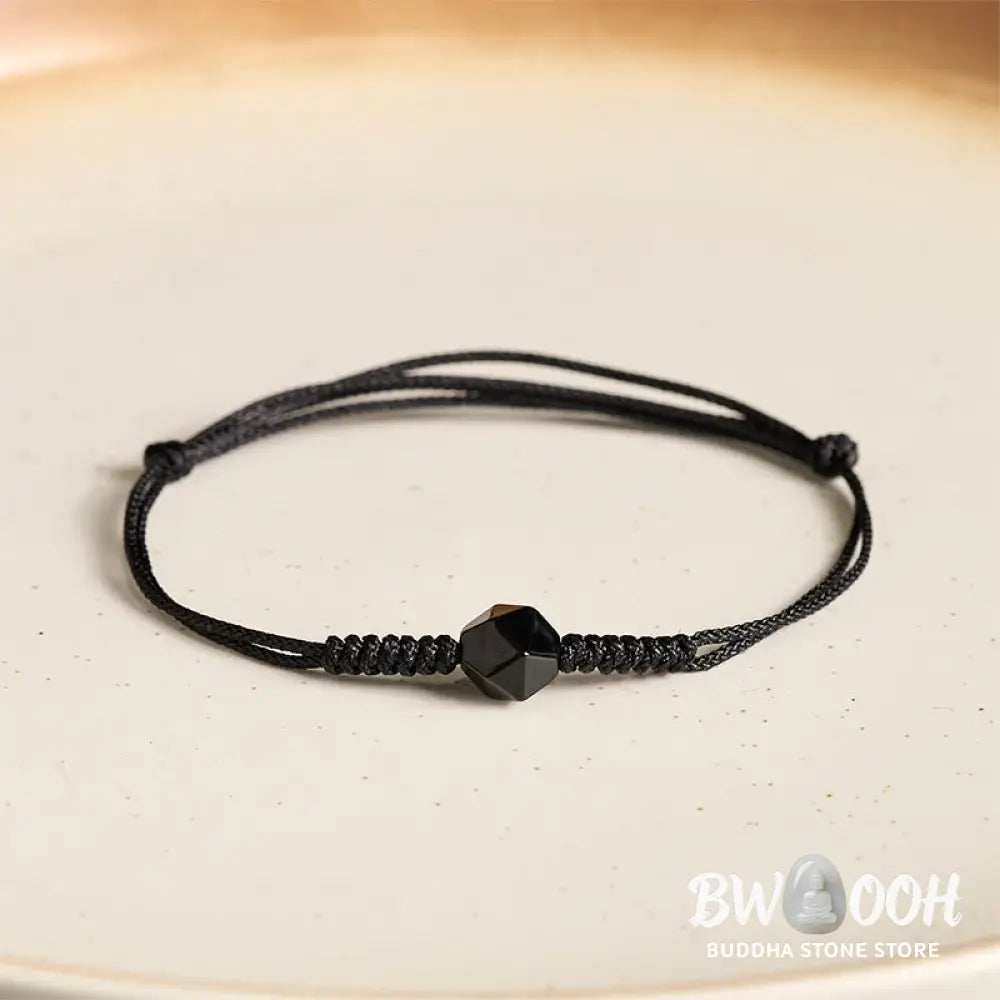 Buddha Stones Natural Black Obsidian String Braided Strength Bracelet - Black Obsidian(Wrist Circumference: 14-16 cm)