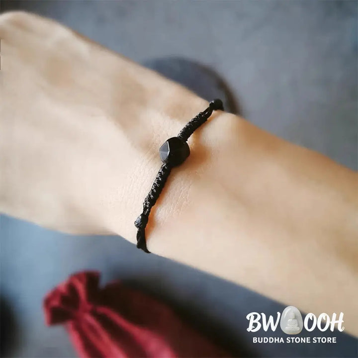 Buddha Stones Natural Black Obsidian String Braided Strength Bracelet - Black Obsidian(Wrist Circumference: 14-16 cm)