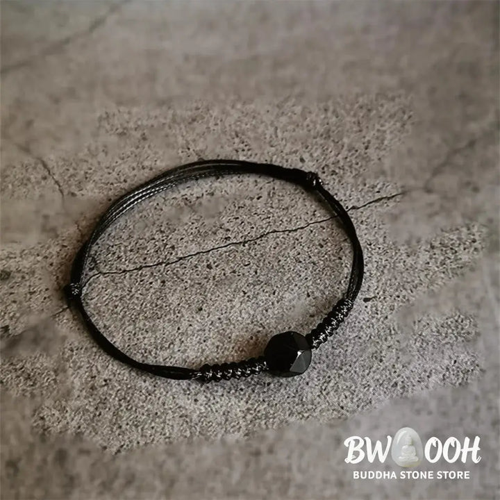Buddha Stones Natural Black Obsidian String Braided Strength Bracelet - Black Obsidian(Wrist Circumference: 14-16 cm)