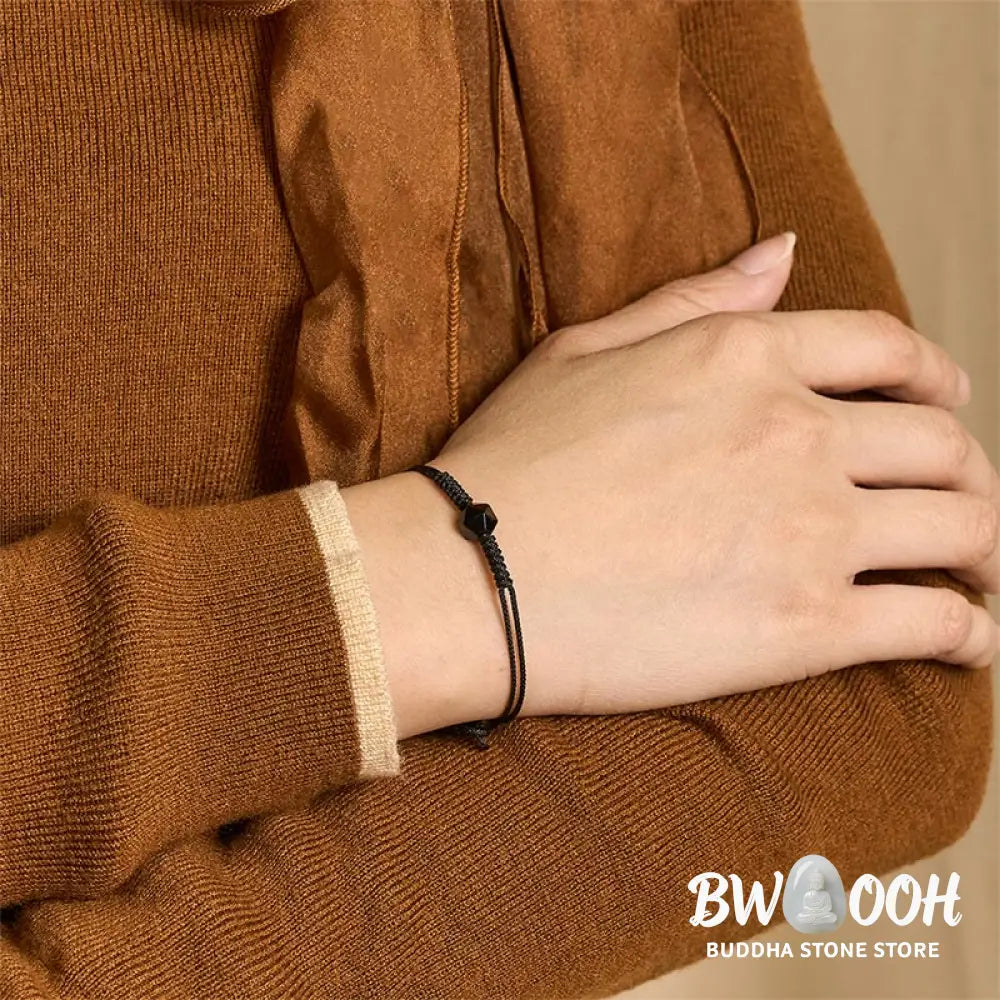 Buddha Stones Natural Black Obsidian String Braided Strength Bracelet - Black Obsidian(Wrist Circumference: 14-16 cm)