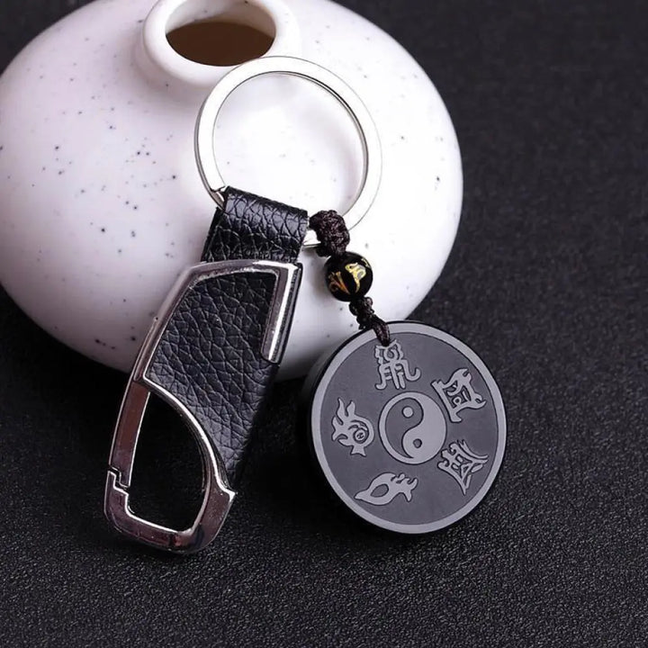 Buddha Stones Natural Black Obsidian Taoism Five Sacred Mountains Nine-Character Mantra Carved Strength Yin Yang