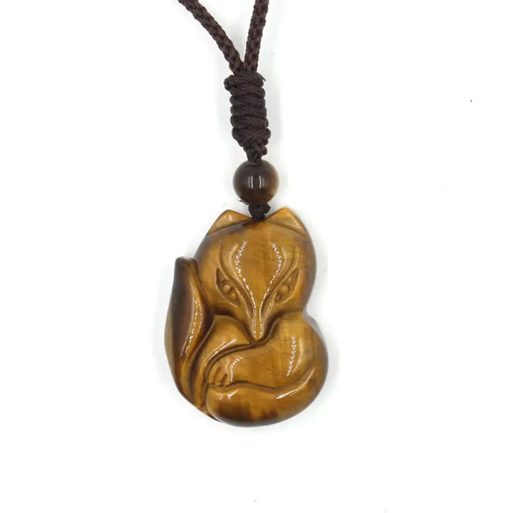 Buddha Stones Natural Black Obsidian Tiger Eye Ice Obsidian Fox Pendant Amulet Necklace - BWOOOH - Tiger Eye