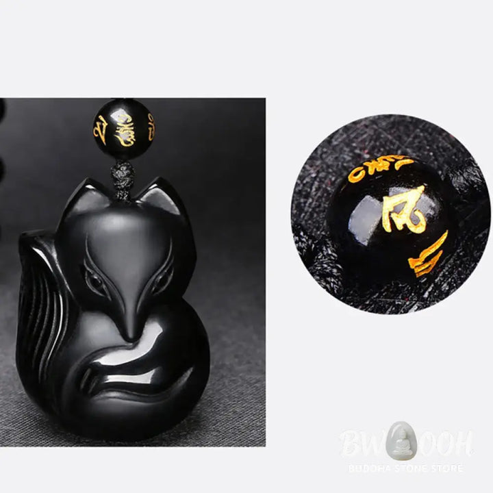 Buddha Stones Natural Black Obsidian Tiger Eye Ice Obsidian Fox Pendant Amulet Necklace - BWOOOH - Necklaces &amp; Pendants
