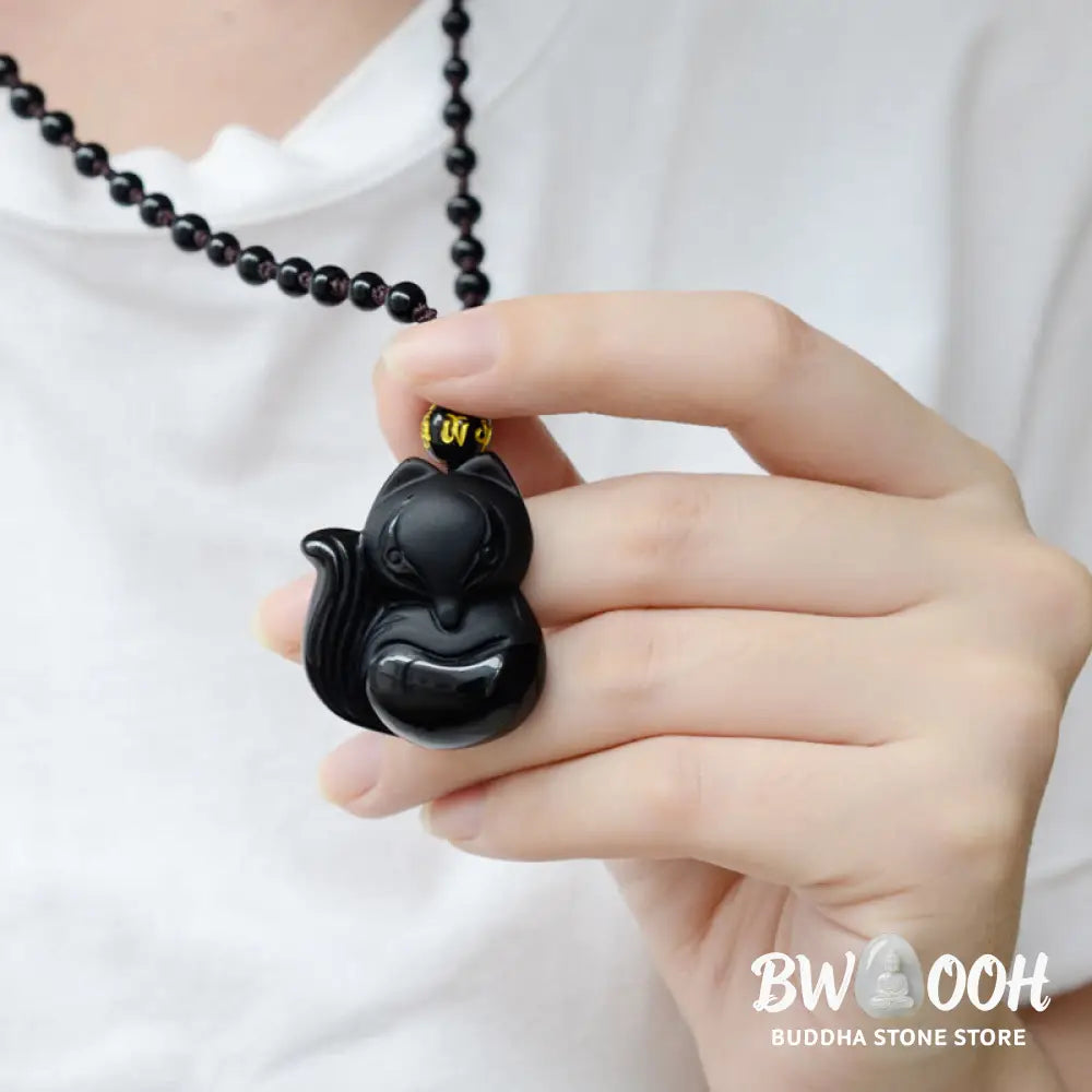 Buddha Stones Natural Black Obsidian Tiger Eye Ice Obsidian Fox Pendant Amulet Necklace - BWOOOH - Necklaces &amp; Pendants