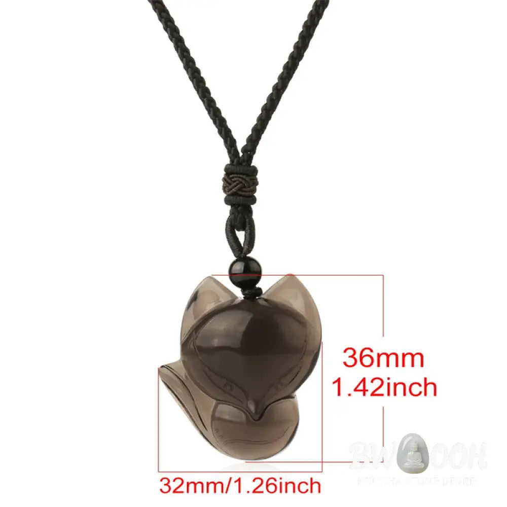 Buddha Stones Natural Black Obsidian Tiger Eye Ice Obsidian Fox Pendant Amulet Necklace - BWOOOH - Necklaces &amp; Pendants