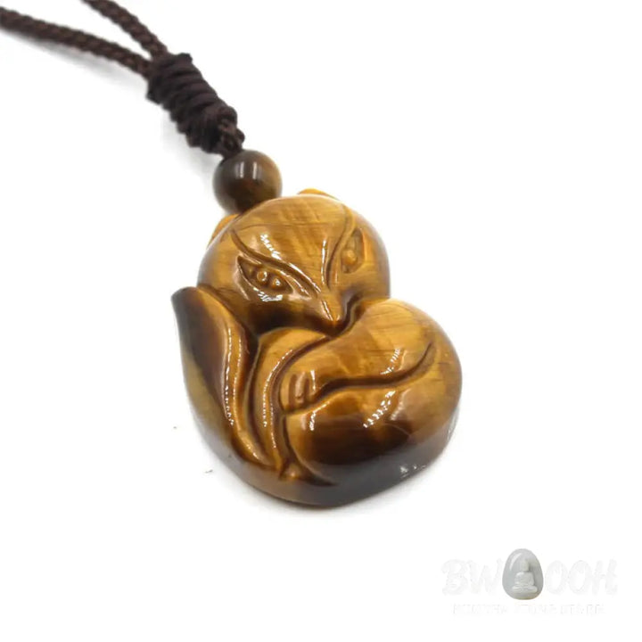 Buddha Stones Natural Black Obsidian Tiger Eye Ice Obsidian Fox Pendant Amulet Necklace - BWOOOH - Necklaces &amp; Pendants
