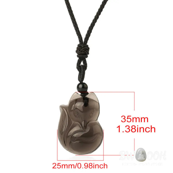 Buddha Stones Natural Black Obsidian Tiger Eye Ice Obsidian Fox Pendant Amulet Necklace - BWOOOH - Necklaces &amp; Pendants