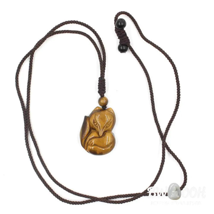 Buddha Stones Natural Black Obsidian Tiger Eye Ice Obsidian Fox Pendant Amulet Necklace - BWOOOH - Necklaces &amp; Pendants