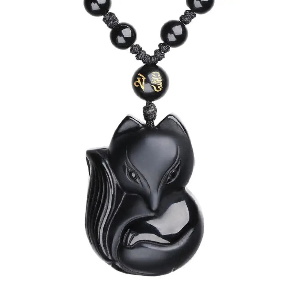 BWOOOH natural black obsidian tiger eye ice obsidian fox pendant amulet necklace — protection necklace grounding and courage amulet