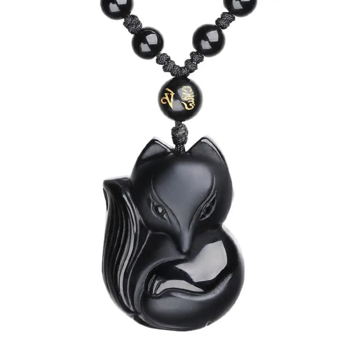 BWOOOH natural black obsidian tiger eye ice obsidian fox pendant amulet necklace — protection necklace grounding and courage amulet