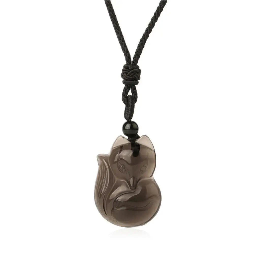 Buddha Stones Natural Black Obsidian Tiger Eye Ice Obsidian Fox Pendant Amulet Necklace - BWOOOH - Ice Obsidian1