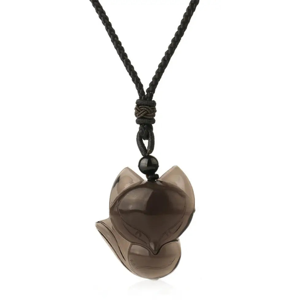 Buddha Stones Natural Black Obsidian Tiger Eye Ice Obsidian Fox Pendant Amulet Necklace - BWOOOH - Ice Obsidian2