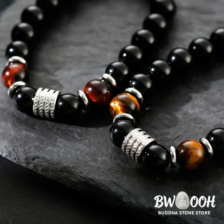Buddha Stones Natural Black Obsidian Tiger Eye Strength Fulfillment Bracelet - Bracelet