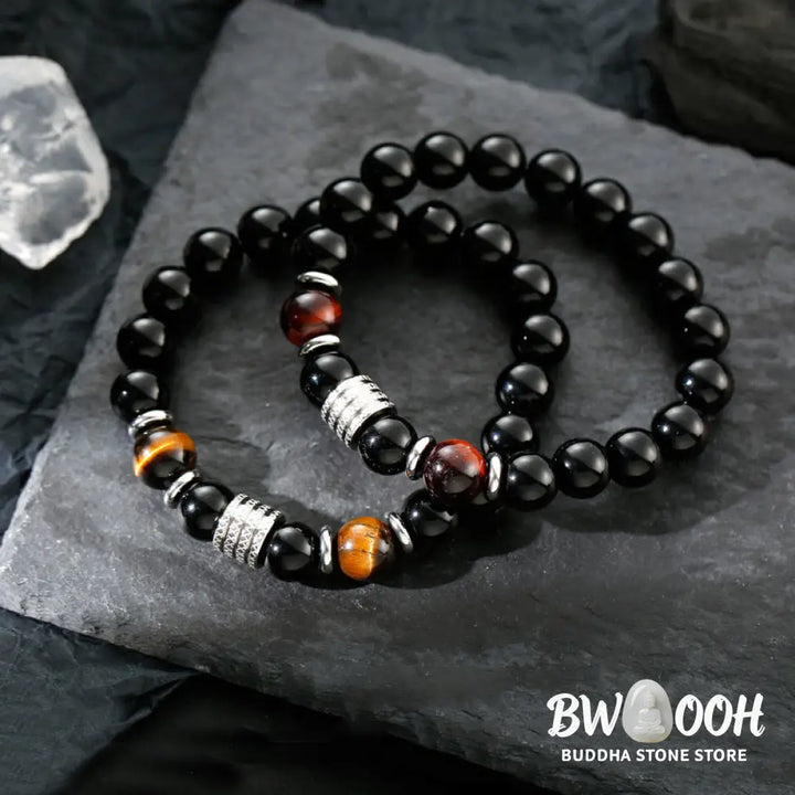 Buddha Stones Natural Black Obsidian Tiger Eye Strength Fulfillment Bracelet - Bracelet
