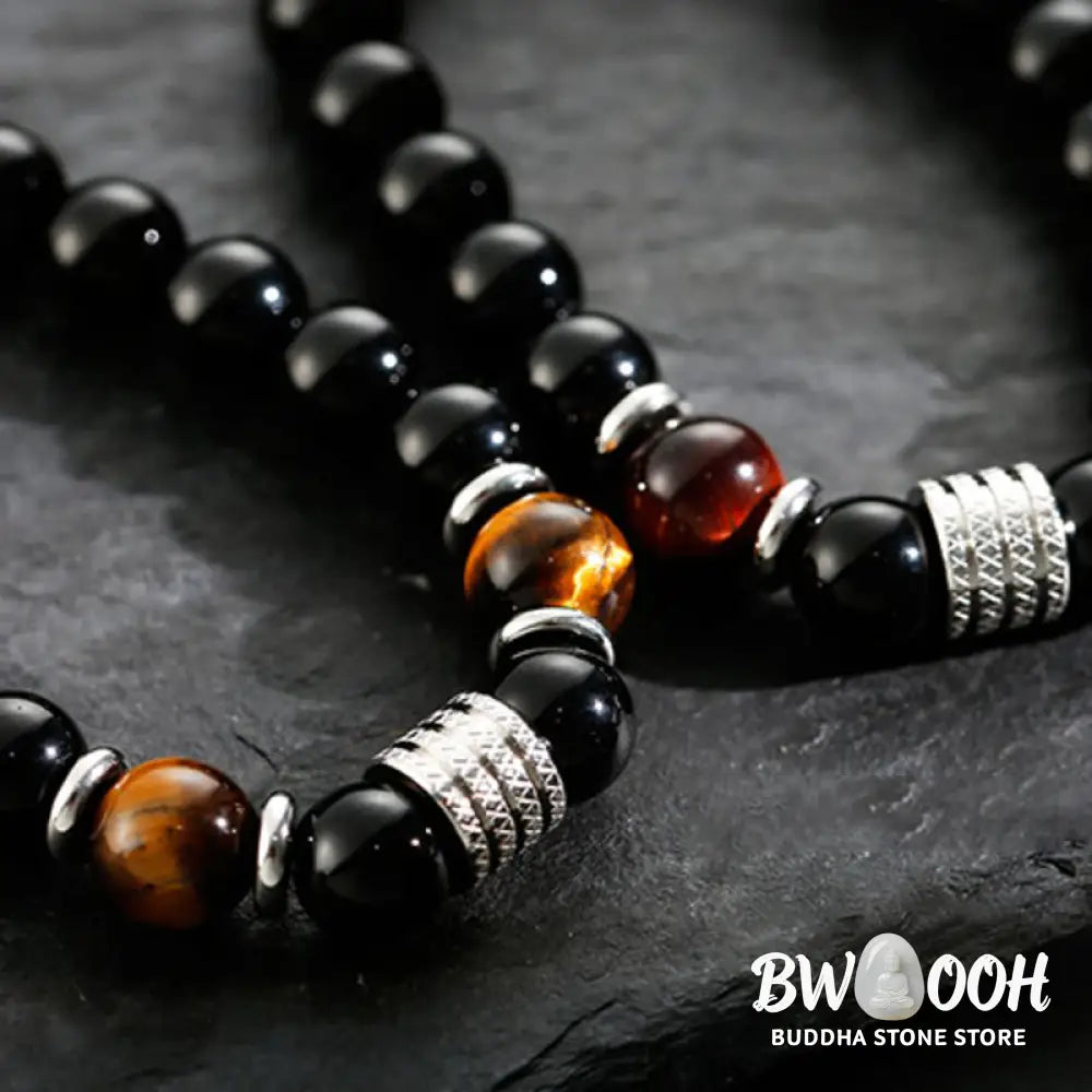 Buddha Stones Natural Black Obsidian Tiger Eye Strength Fulfillment Bracelet - Bracelet