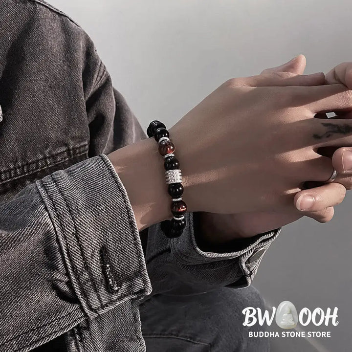 Buddha Stones Natural Black Obsidian Tiger Eye Strength Fulfillment Bracelet - Bracelet
