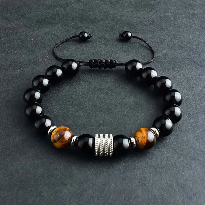 Buddha Stones Natural Black Obsidian Tiger Eye Strength Fulfillment Bracelet - Black Obsidian&amp;Tiger Eye / Braided